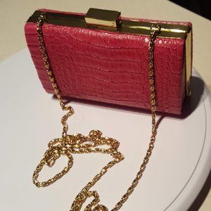Bijoux Terner Pink Croc Clutch w/Chain